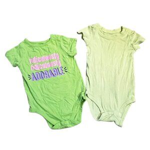 Bundle of 2 Short Sleeve Baby Rompers Sz 12 Months Unisex Green